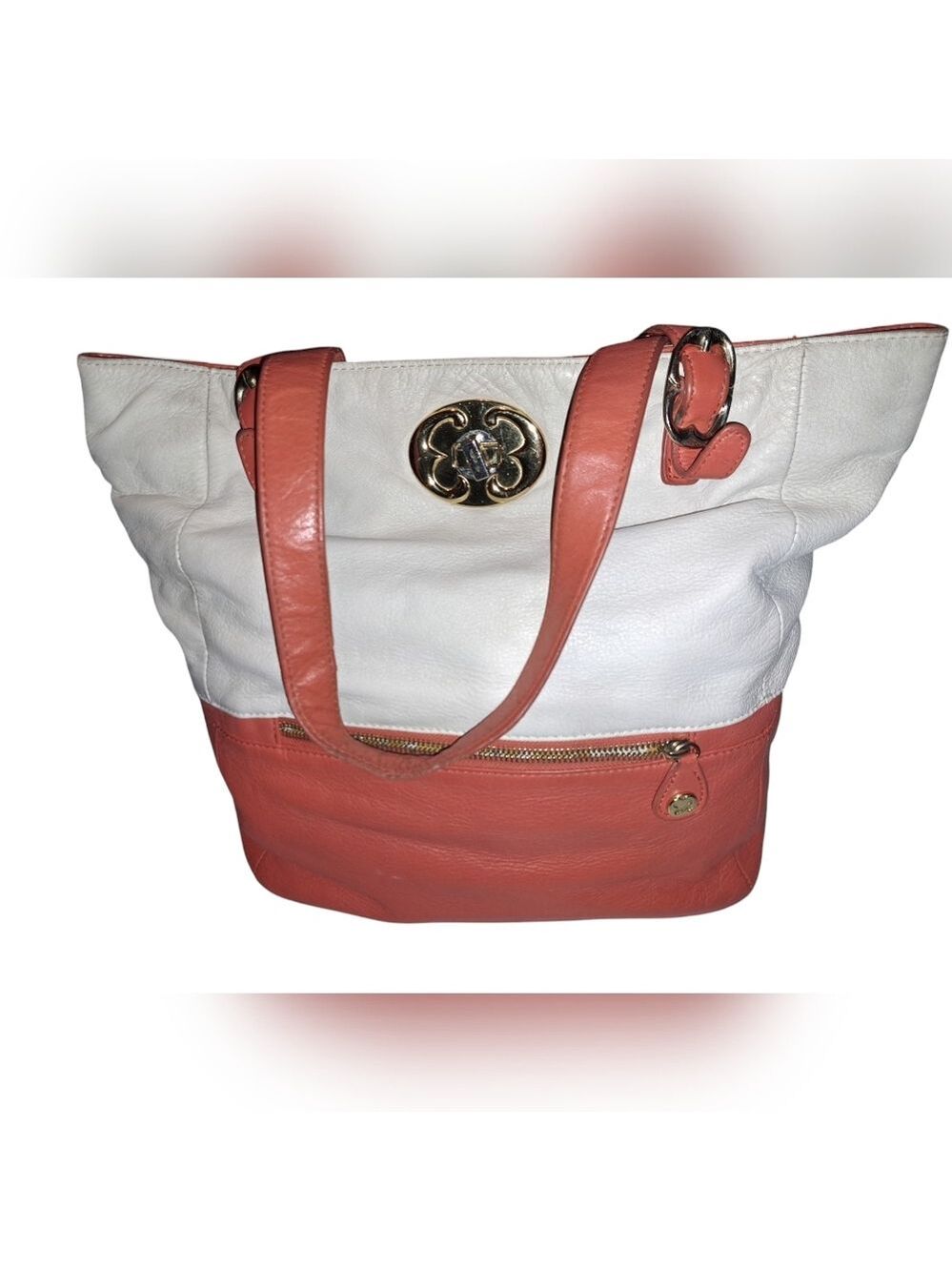 Emma Fox Colorblock Shoulder Bag. Goldtone Hardware. Double Sided. Logo. Orange. - Picture 2 of 13